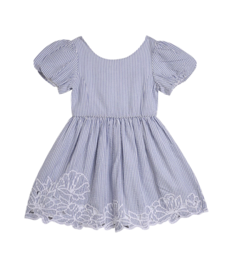 Pedal Blue Seersucker Embroidered Dress