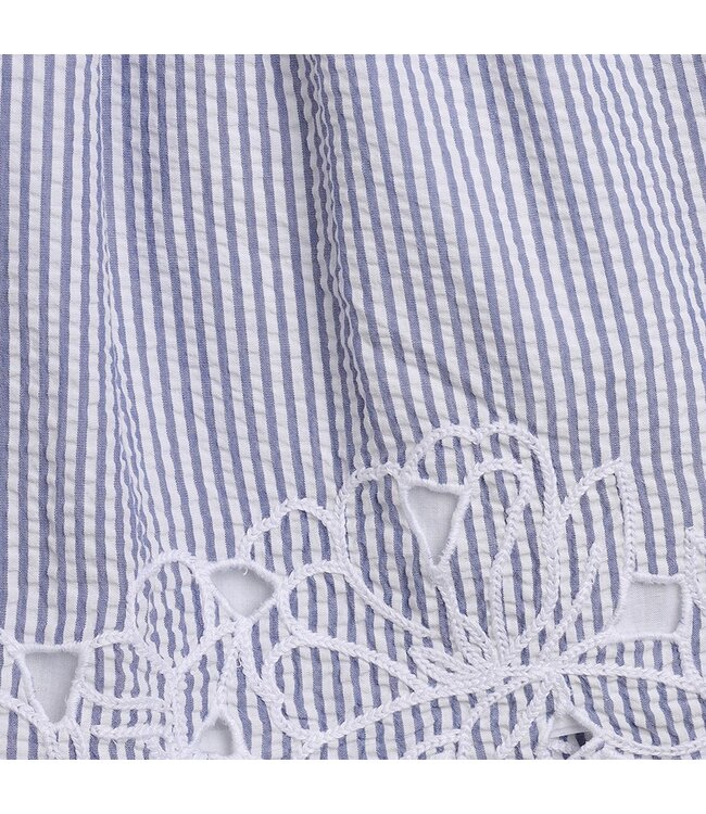 Blue Seersucker Embroidered Dress