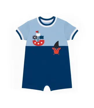 Florence Eiseman Knit Shortall with Pirate Ship & Crab