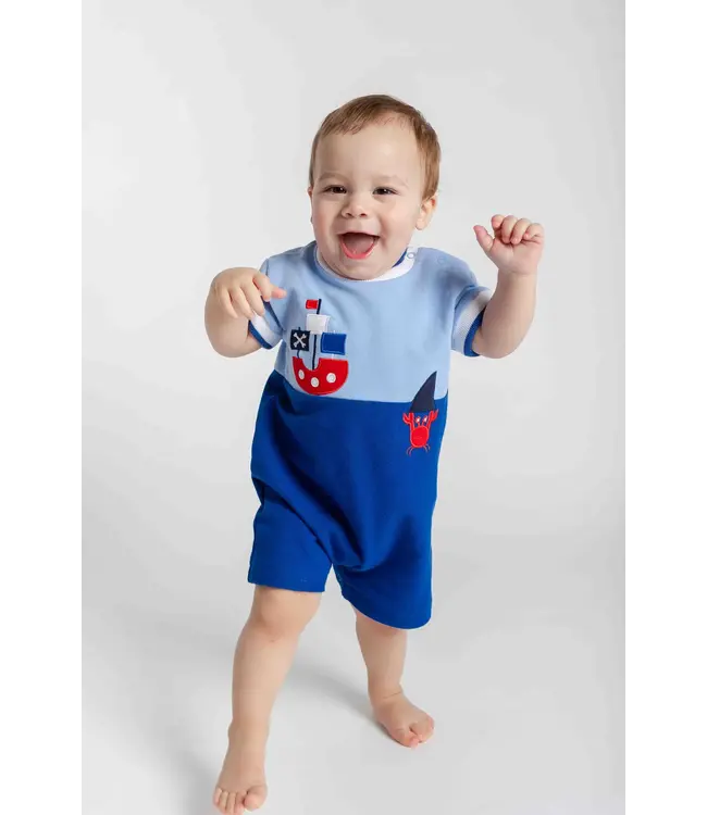 Florence Eiseman Knit Shortall w/Pirate Ship & Crab