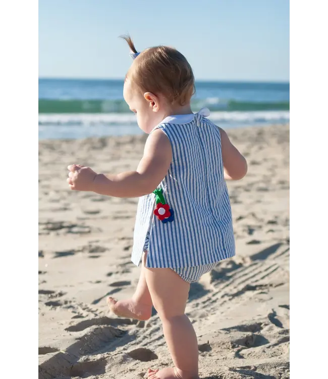 Florence Eiseman Seersucker Dress & Bloomer w/Flowers