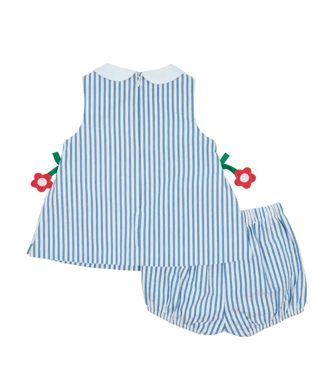 Florence Eiseman Seersucker Dress & Bloomer w/Flowers