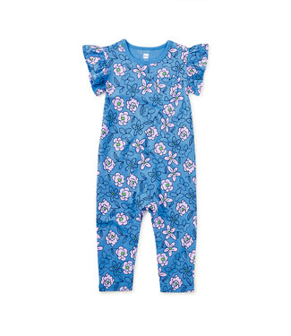 Tea Collection Carnation Toss Ruffle Sleeve Pocket Romper