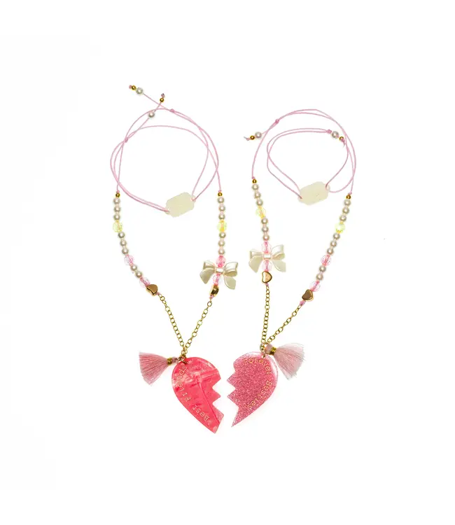 Best Friends & Besties Forever Pink Glitter Pearl Necklaces