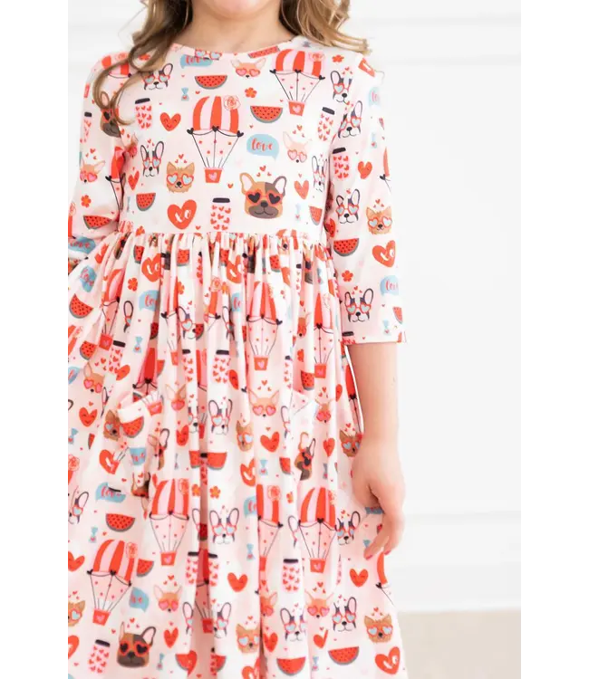 Mila & Rose Puppy Love 3/4 Sleeve Pocket Twirl Dress