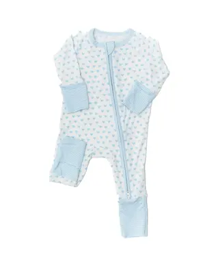 The Uptown Baby Blue Hearts & Stripes Sleep Romper