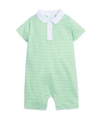 Little English Green Stripe Peter Pan Polo Romper
