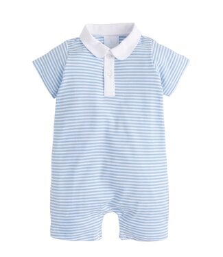 Little English Light Blue Stripe Peter Pan Polo Romper