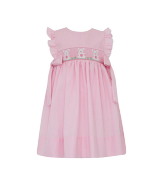 Petit Bebe Pink Microcheck Bunnies Dress w/Side Bows