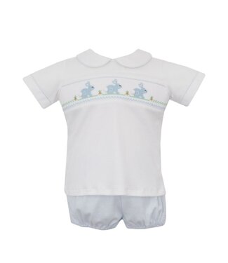 Petit Bebe Lt. Blue Knit Stripe Boy Bunny Diaper Set