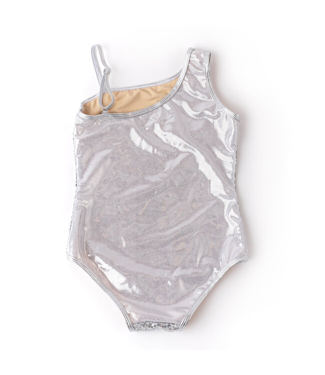 Silver Sequin One Shoulder One Pc . Swimsuit