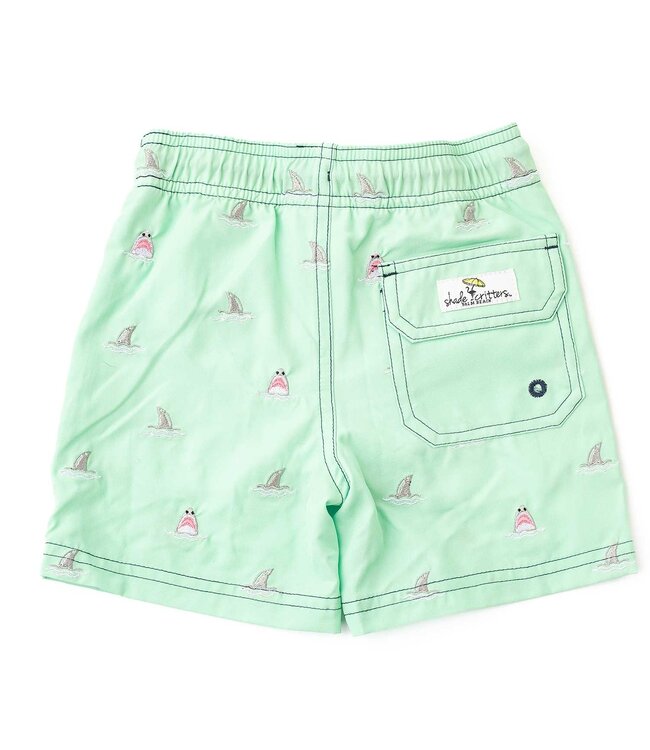 Shade Critters Mint Shark Embroidered Swim Trunks