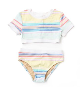 Shade Critters Surfer Stripe Ribbed Cropped S/S 2 Pc. Swimsuit