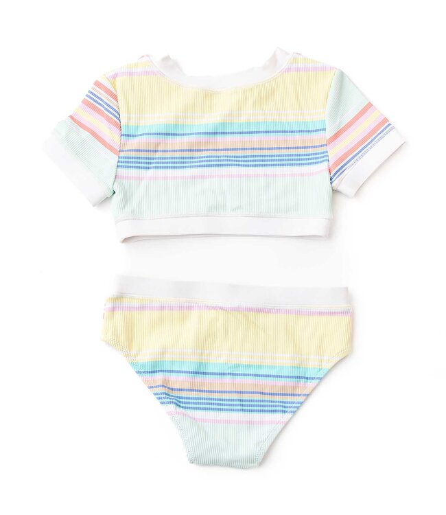 Shade Critters Surfer Stripe Ribbed Cropped S/S 2 Pc. Swimsuit