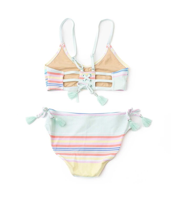 Surfer Stripe Ribbed Tie Back 2 Pc. Swimsuit
