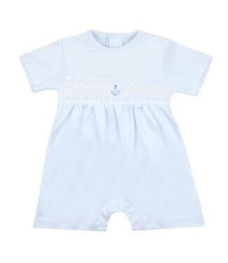 LydaBaby Lt. Blue Anchors and Stripes Smocked Romper