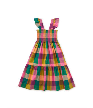 Tea Collection Barcelona Plaid Smocked Flutter Sleeve Dress