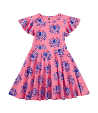 Tea Collection Pomegranate Floral Flutter Sleeve Twirl Dress