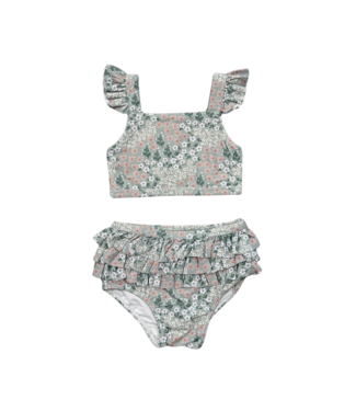 babysprouts Aqua Grey Floral Two Pc. Swimsuit