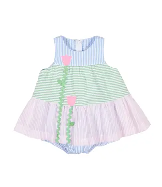 Florence Eiseman Seersucker Romper with Tulips