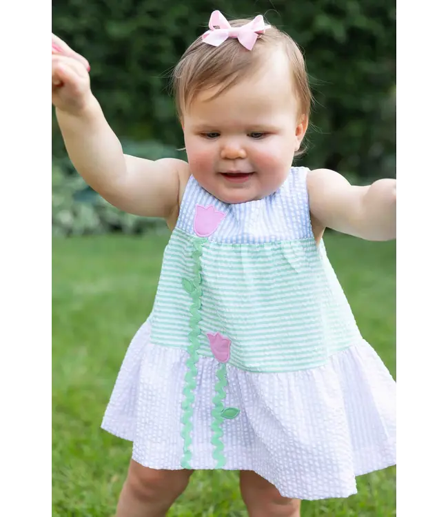 Seersucker Romper with Tulips