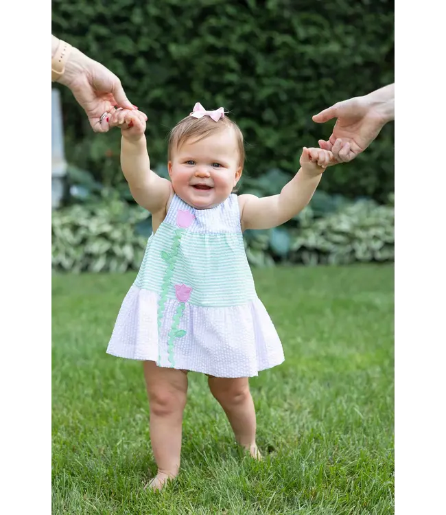 Seersucker Romper with Tulips