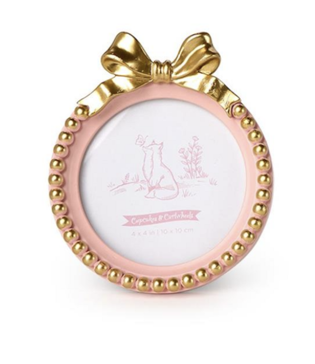 cupcakes & cartwheels Golden Bow Round 4 x 4 Photo Frame