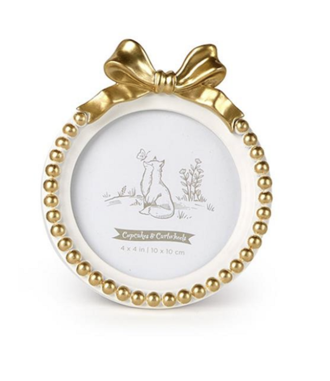 cupcakes & cartwheels Golden Bow Round 4 x 4 Photo Frame