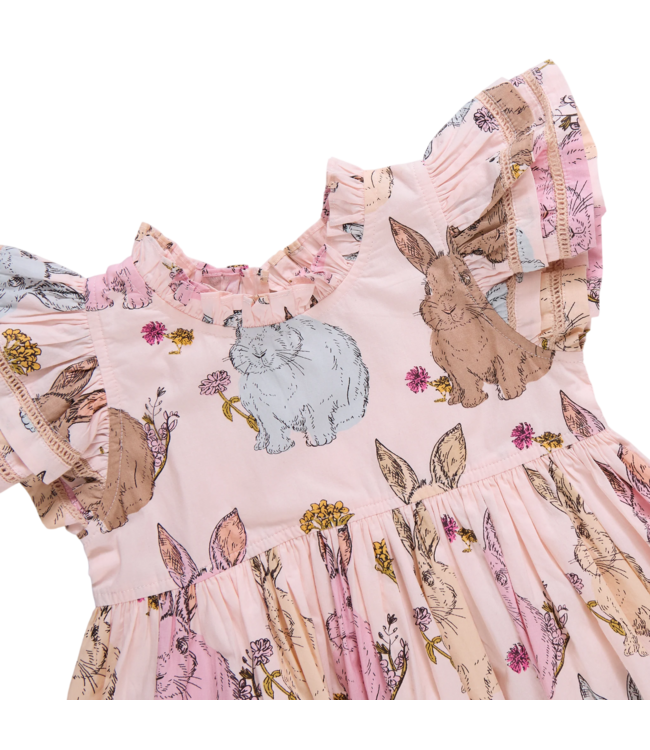 Pink Chicken Vintage Bunnies Jennifer Double Ruffle Dress