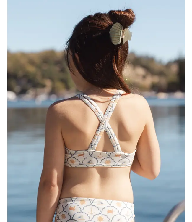 Rylee & Cru Ivory Nautical Crop Rash Guard Set