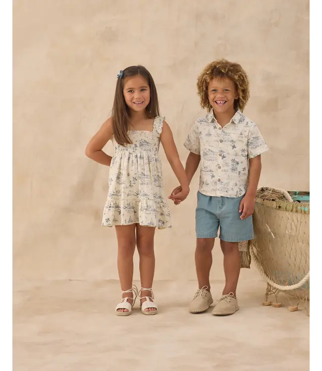 Rylee & Cru Natural Ocean Toile Collared S/S Shirt