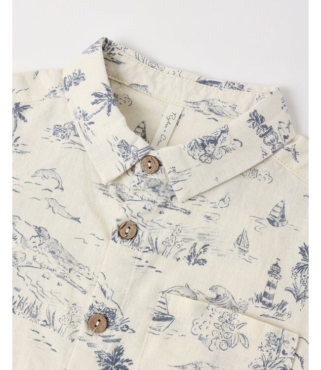 Rylee & Cru Natural Ocean Toile Collared S/S Shirt