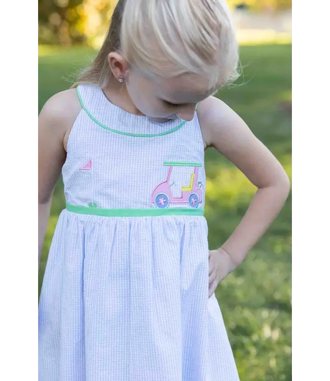 Check Seersucker Dress with Golf Cart