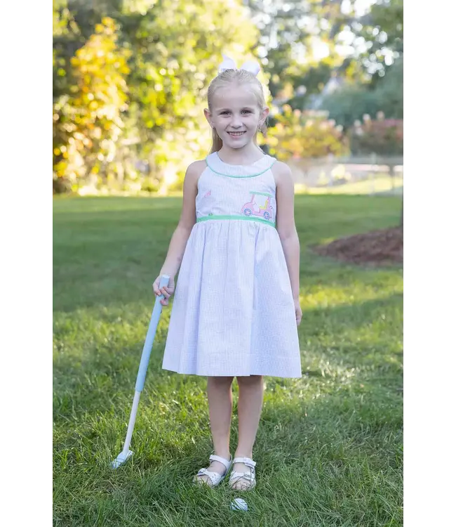 Check Seersucker Dress with Golf Cart