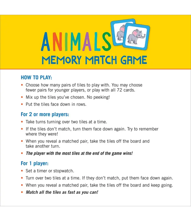 Memory Match Game - Animals
