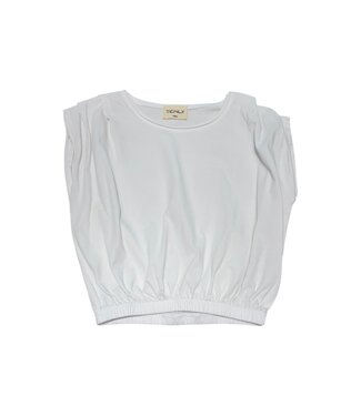 Tenly White Cotton Jersey Shoulder Pleat Tank