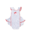 Cream/Navy Baseball Stripe Ric Rac Ruffle Sunsuit