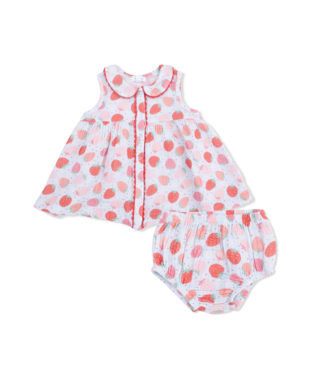 Angel Dear Blue/Red Strawberry Bliss Jill Sleeveless Dress with Bloomer