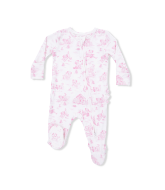 Angel Dear Pink/Ivory Puppy Toile 2 Way Zip Footie