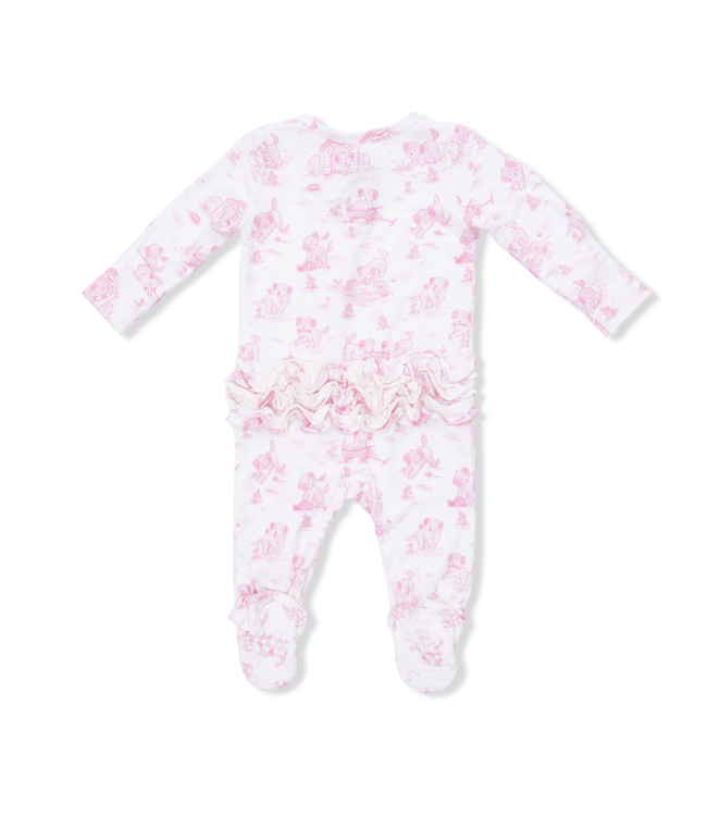 Angel Dear Pink/Ivory Puppy Toile 2 Way Zip Footie