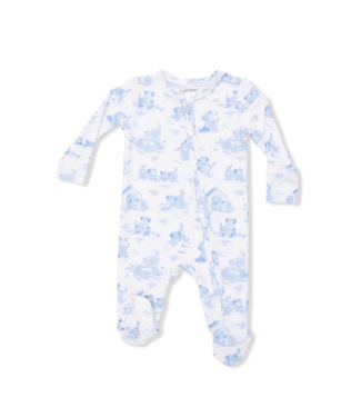 Angel Dear Ivory/Blue Puppy Toile 2 Way Zip Footie