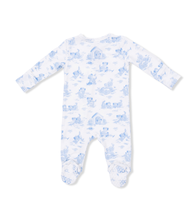 Angel Dear Ivory/Blue Puppy Toile 2 Way Zip Footie