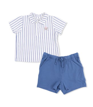 Angel Dear Cream/Navy Baseball Stripe Polo w/ Shorts