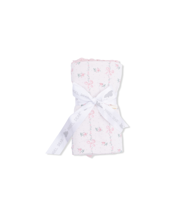 Angel Dear Pink/White Dainty Buds & Bows Ruffle Blanket