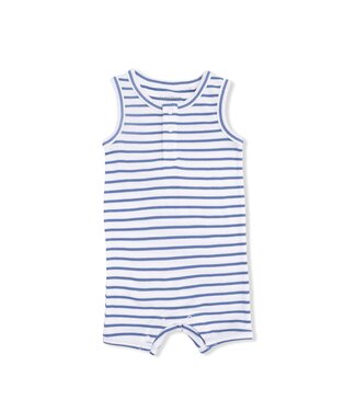 Angel Dear Ivory/Navy Stripe Henley Shortie Romper