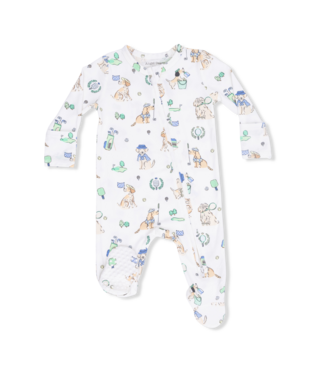 Angel Dear Ivory/Green Country Club Dogs 2 Way Zip Footie