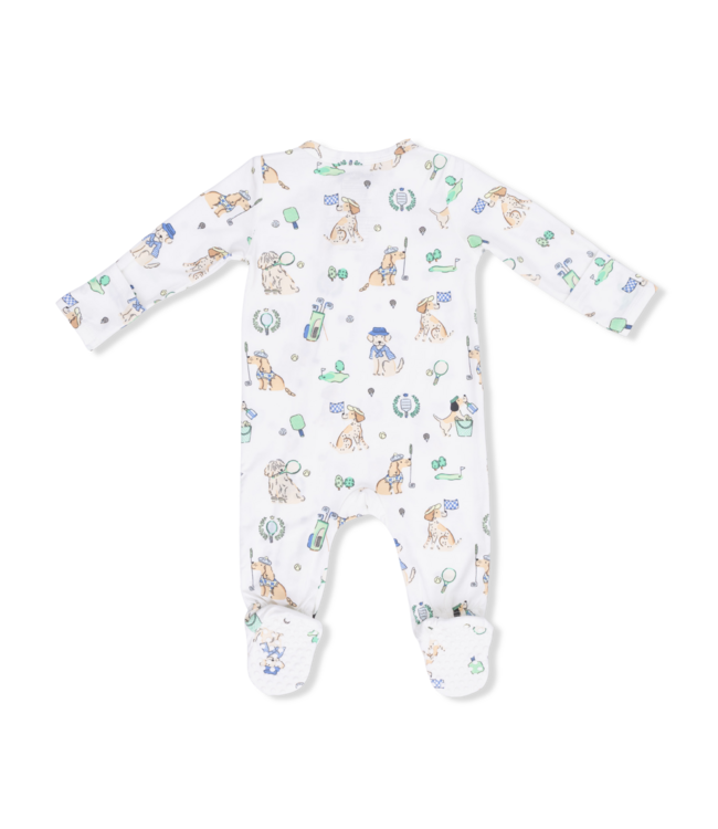 Angel Dear Ivory/Green Country Club Dogs 2 Way Zip Footie