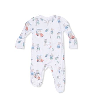 Angel Dear Beige/Green Golfing Teddy Bears 2 Way Zip Footie