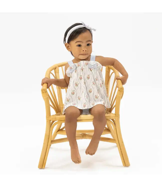 Angel Dear White/Blue Heirloom Rose Stripe Top with Bows & Ruffle Leg Bloomer