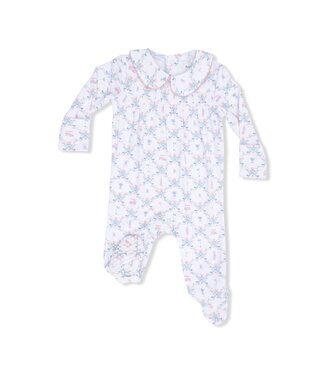 Angel Dear White/Pink Golf Trellis Smocked Peter Pan Footie